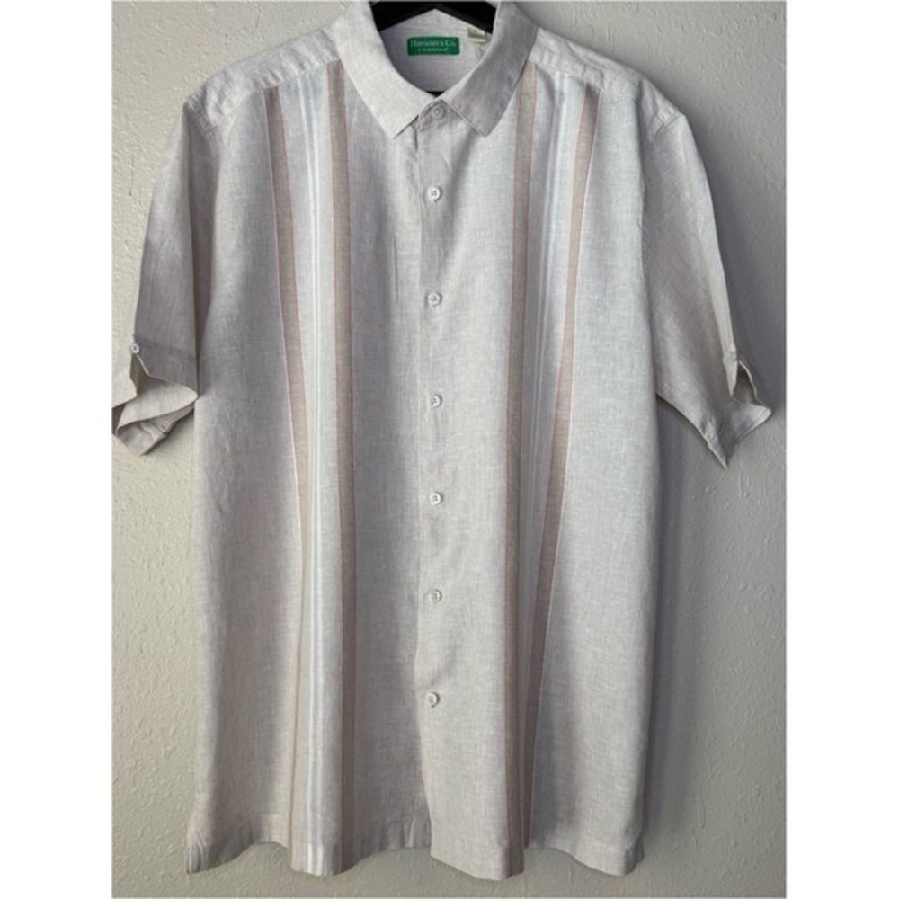 Cubavera Men's Light Beige Short-Sleeve Linen-Blend Button-Down Shirt